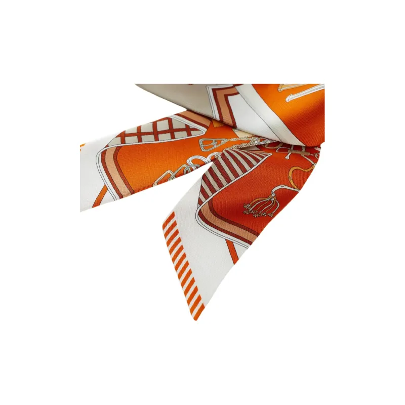 HERMES Ribbon Silk Silk Scarves Unisex Orange-1