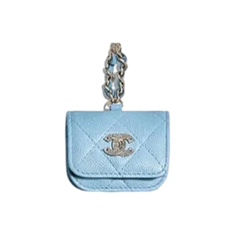 CHANEL 22SS Calfskin Airpods Pro Case, Cell Phone Pouch, Shoulder Bag, Crossbody Bag Women's Blue-3