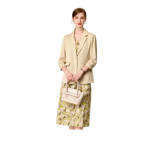 FENHONGMALI Skirt Set Women's Beige