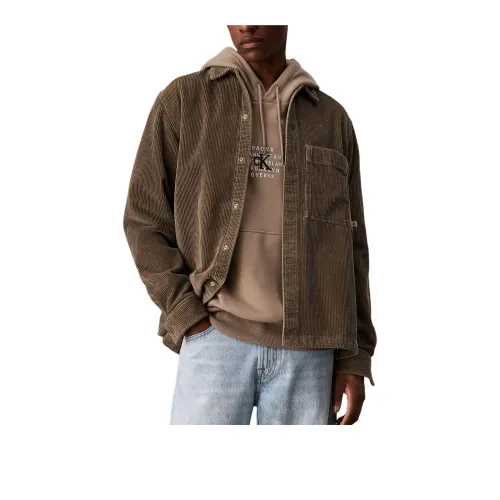 CALVIN KLEIN Jackets Coats Europe Version Men's Khaki Green