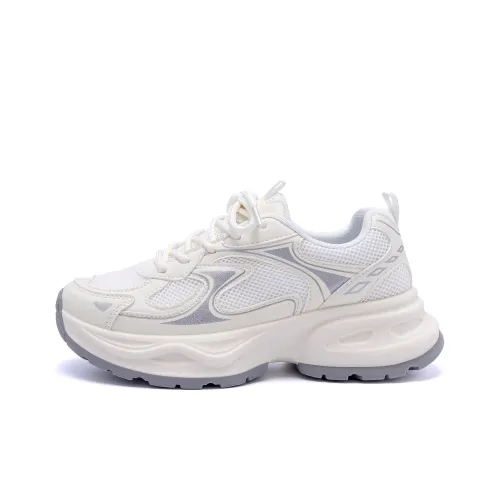 HUANQIU Wear Resistant Support Height Increasing Low Top Chunky Sneakers Women's White Silver