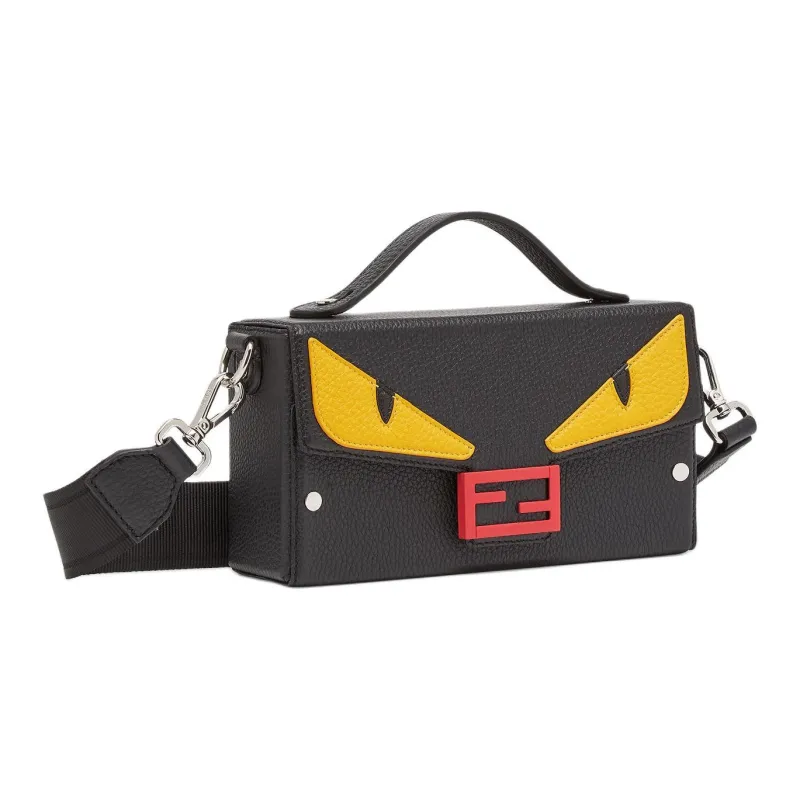 FENDI BaguetteTrunk Calfskin Shoulder Bag Crossbody Bag Handbag Small Size Men's Black-1