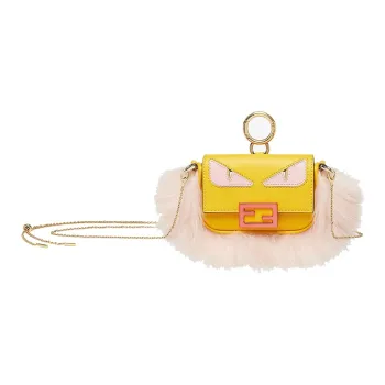 FENDI Baguette Leather Pendant Bag Accessories Extra Small Women's Yellow