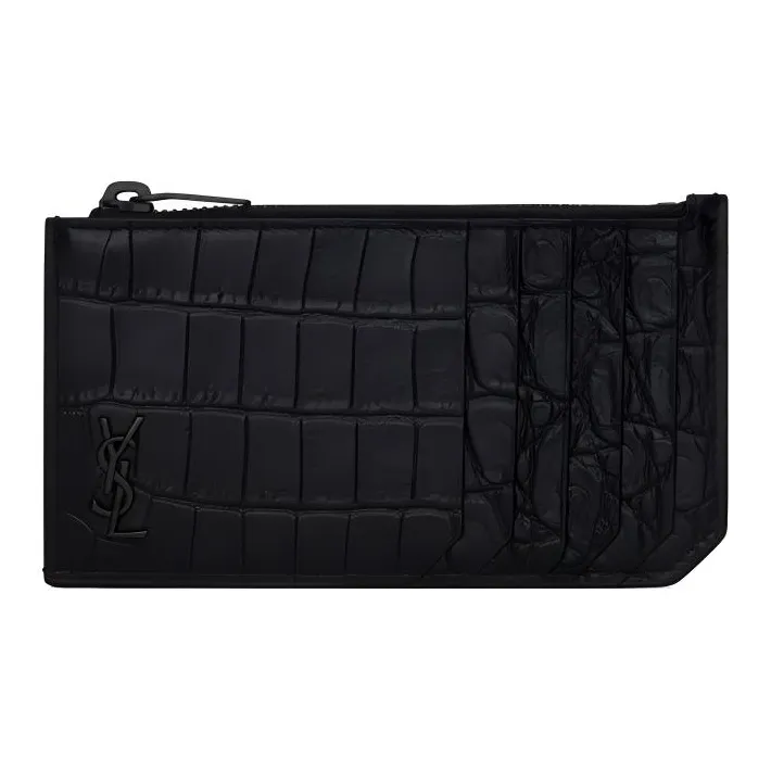 SAINT LAURENT Cow Leather Card Holder, Wallet Men's Black-0