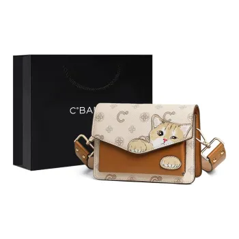 C°BANNER Synthetic Leather One Shoulder Crossbody Small Square Bag Regular Women's Beige White Brown