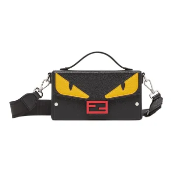 FENDI BaguetteTrunk Calfskin Shoulder Bag Crossbody Bag Handbag Small Size Men's Black