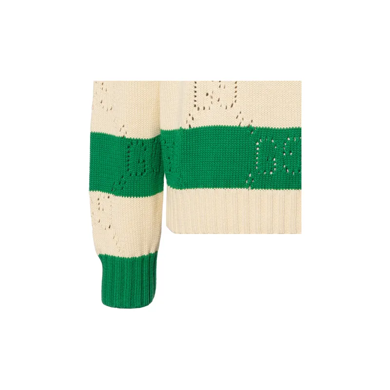 GUCCI Gg Lace Striped Knit Sweater-4