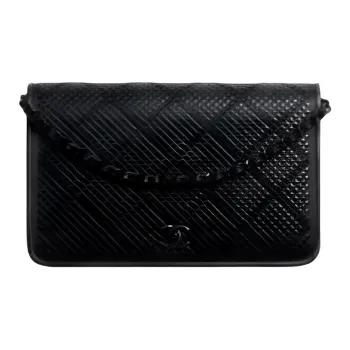 CHANEL WOC Cow Leather Flap Bag, Chain Wallet, Shoulder Bag, Crossbody Bag Medium Size Women's Black