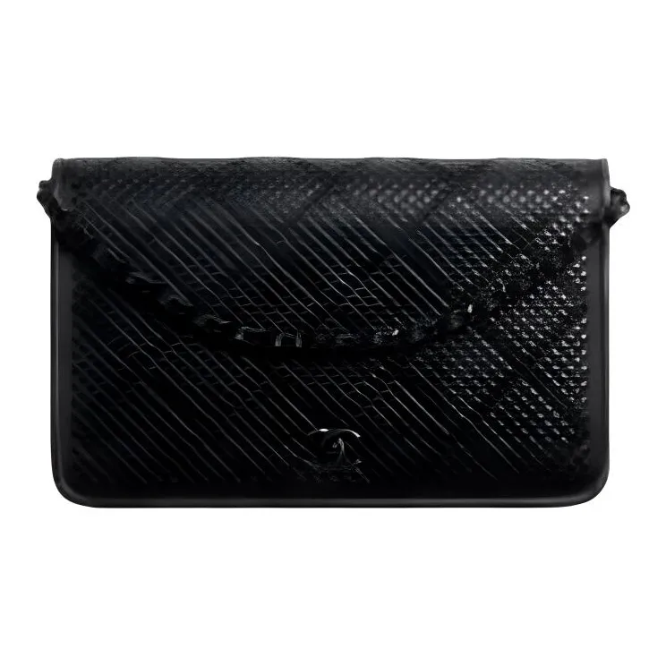 CHANEL WOC Cow Leather Flap Bag, Chain Wallet, Shoulder Bag, Crossbody Bag Medium Size Women's Black-0