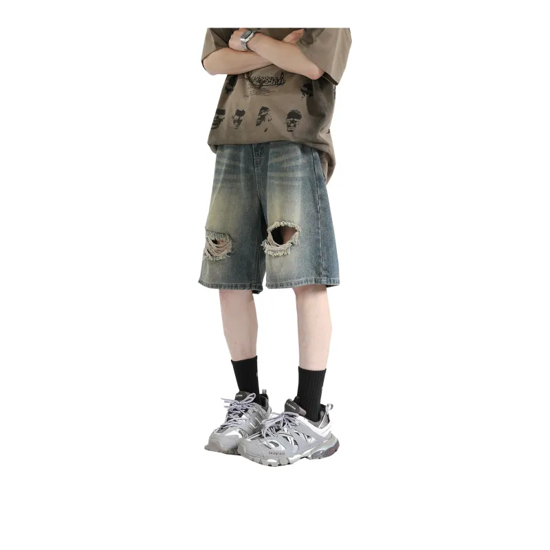 PAINT STAIN Denim Shorts Unisex-14