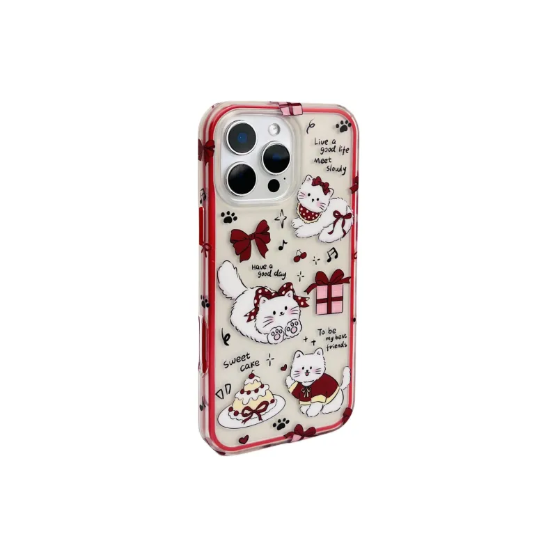 Wei Xin Acrylic Material 2 in 1 Bowknot Cat Phone Cases Compatible With IPhone 16/15 Pro Max/Apple 13/14 Pro/Max-5