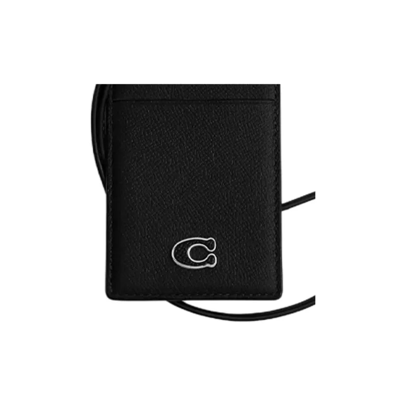 COACH Lanyard Cross-Stitch Leather Card Holder Men's Black-3