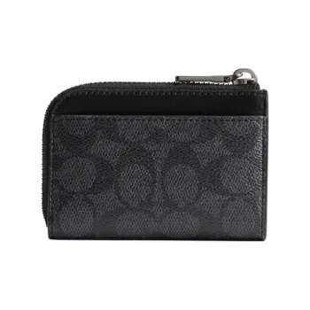 COACH L Zip Waterproof Canvas Keychain Wallet Card Holder Mini Men's Coal Color