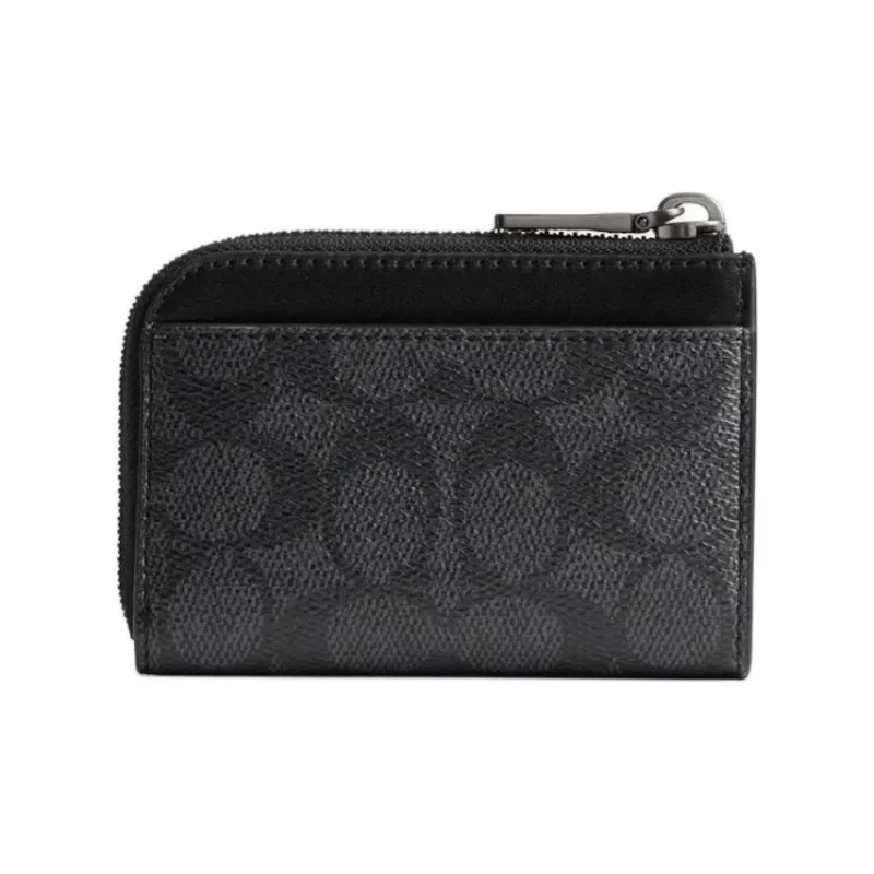 COACH L Zip Waterproof Canvas Keychain Wallet Card Holder Mini Men's Coal-0