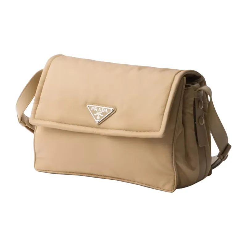 PRADA Re Nylon Fabric Shoulder Bag Medium Size Women's Camel Brown-1