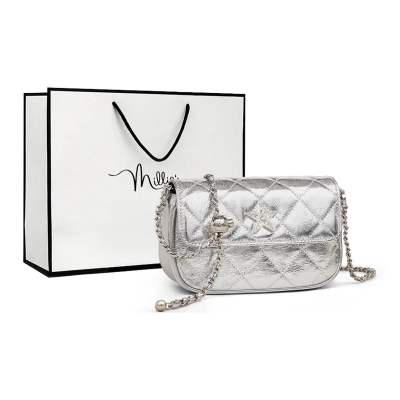 MILLIE'S Cow Leather Shoulder Bag, Crossbody Bag Trumpets Women's Silver-0