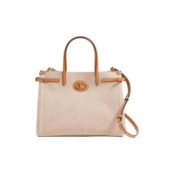 Valentino GARAVANI Canvas Tote Bag Shopping Bag Shoulder Bag Crossbody Bag Handbag Medium Size Women's Natural Tobacco