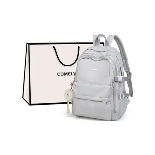 COMELY Fabric Backpack Medium Size Unisex Light Gray
