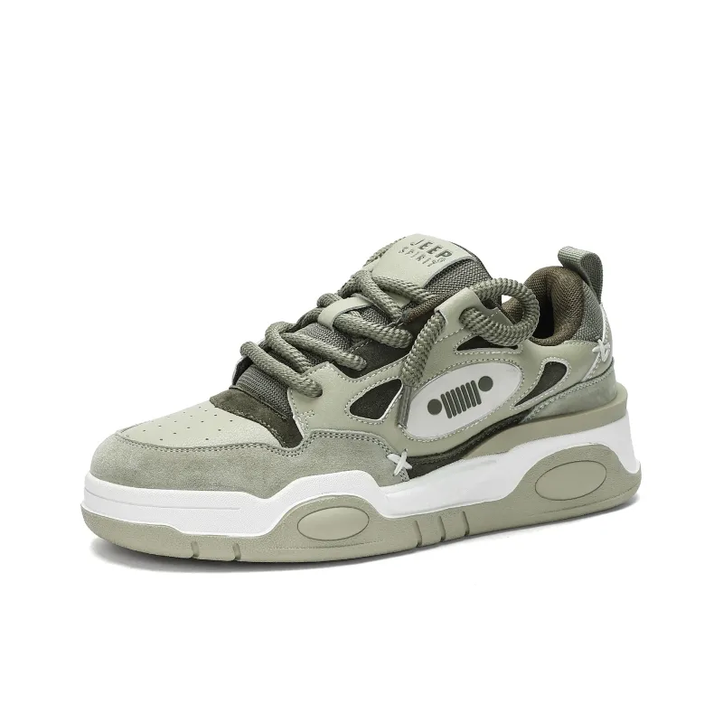JEEP SPIRIT Height Increasing Breathable Water-Resistant Slip-Resistant Low-Top Skateboard Shoes Men's Dragonwell Green-2