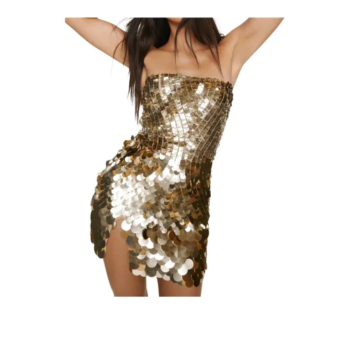 NASTY GAL Metallic Mixed Sequin Bandeau Mini Dress Sleeveless Dress Women's Gold