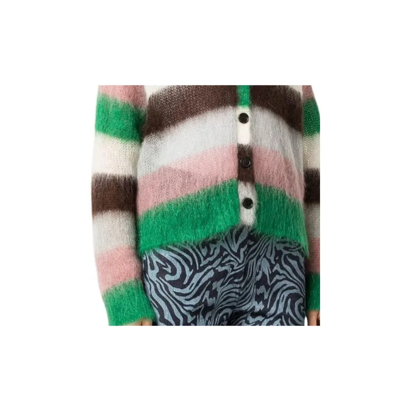 LOEWE Stripe Mohair Cardigan 'Green/Pink'-5