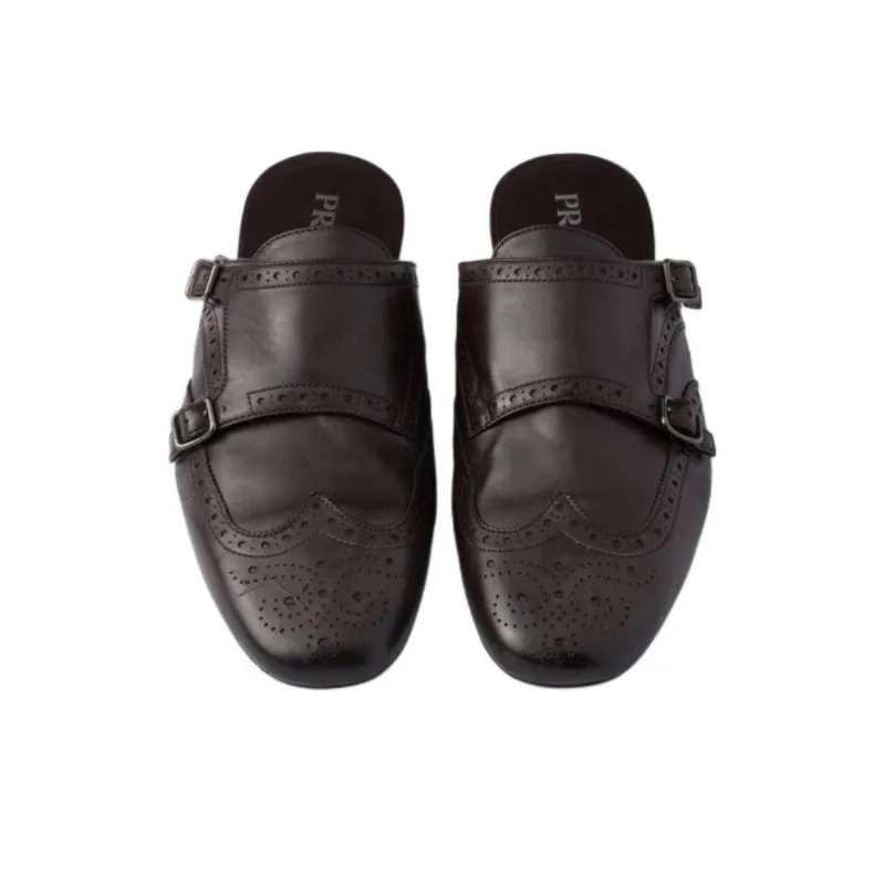 PRADA Odor Resistant Closed Toe Slippers Men's Brown-3