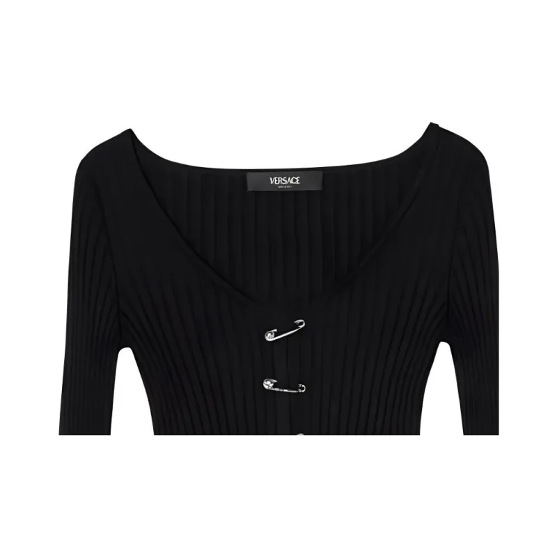 VERSACE Cropped Ribbed Knit Cardigan-3