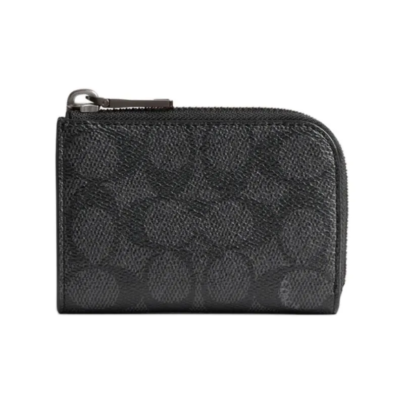 COACH L Zip Waterproof Canvas Keychain Wallet Card Holder Mini Men's Coal-1