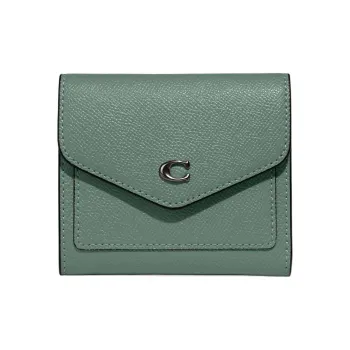COACH Wyn Cross-Stitch Leather Coin Purses Wallets Small Size Women's Green