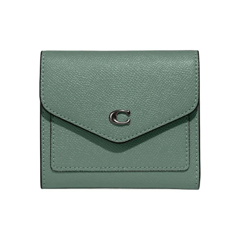 COACH Wyn Cross-Stitch Leather Coin Purses Wallets Small Size Women's Green-0