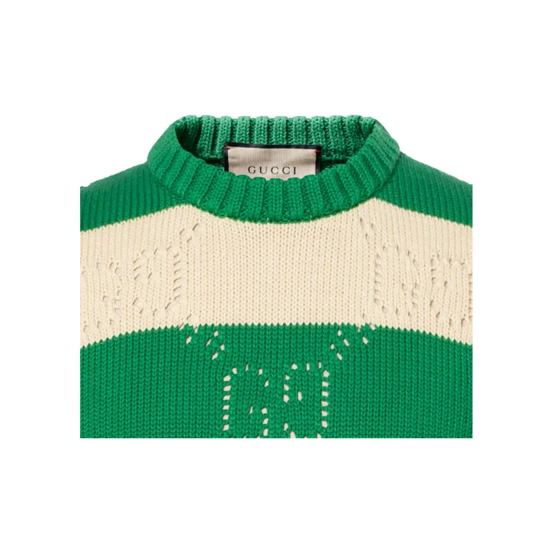 GUCCI Gg Lace Striped Knit Sweater-7