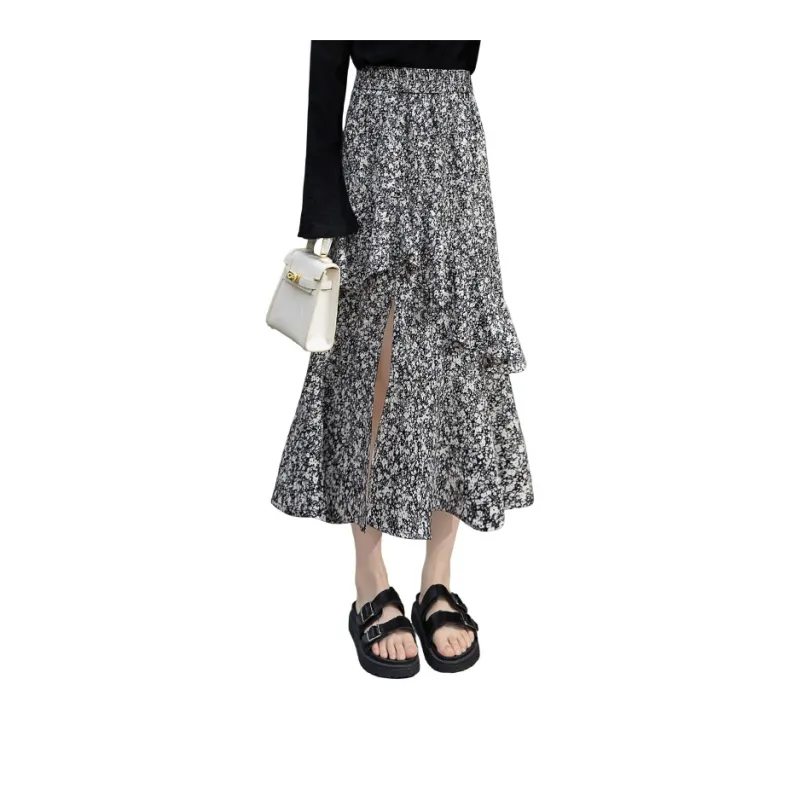 Cypress House Casual Long Skirt Women's Black And White Floral-1