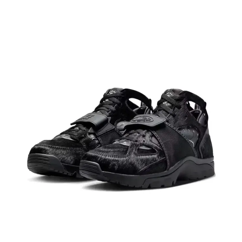 Corteiz x Nike Air Trainer Huarache Anti-Slip Wear-Resistant Mid-Top Vintage Basketball Shoes Unisex Black-1