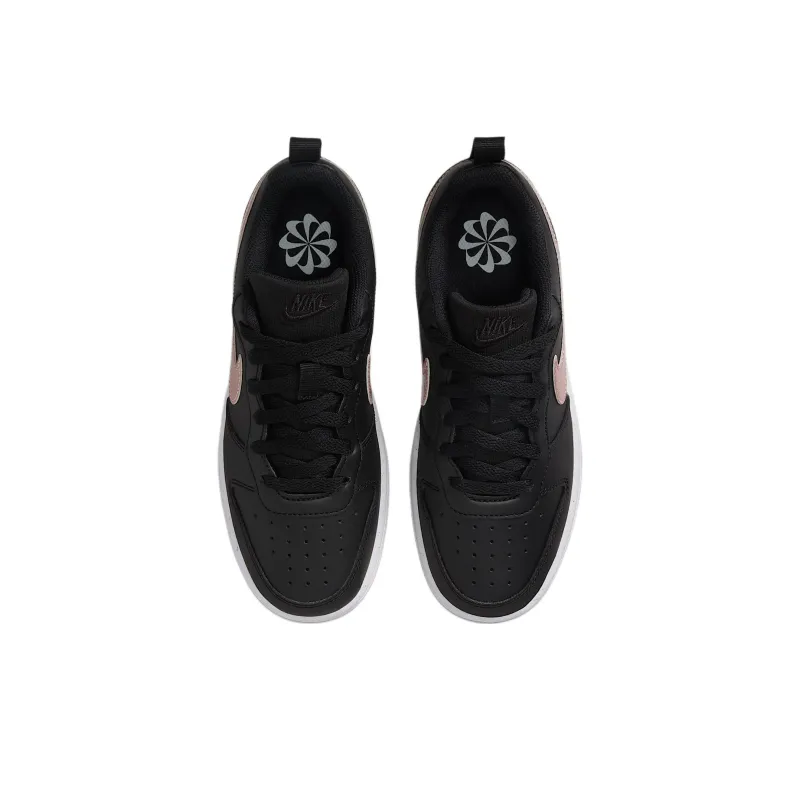 Nike Court Borough Anti Slip Wear Resistant Low Top Kids' Skateboarding Shoes Black Gold Unisex-3