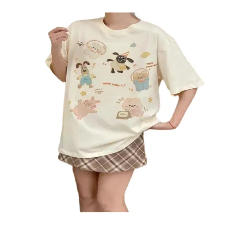 EOEI SS24 Drop Shoulder Sleeve T-Shirt Women's Apricot