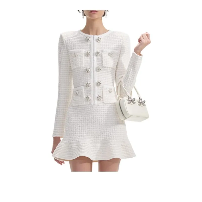 Self portrait Long Sleeved Dress Women's Ivory White-1