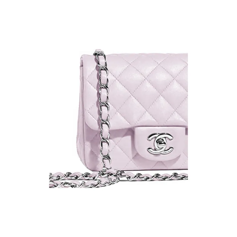 CHANEL Sheepskin Mini Square Flap Bag Flap Bag Chain Bag Shoulder Bag Women's Light Purple-2