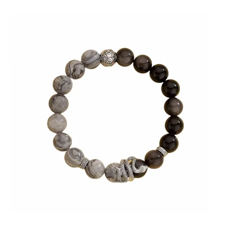 ZUIWENGLANGYASHANWENCHUANG Obsidian Bracelets Unisex-4
