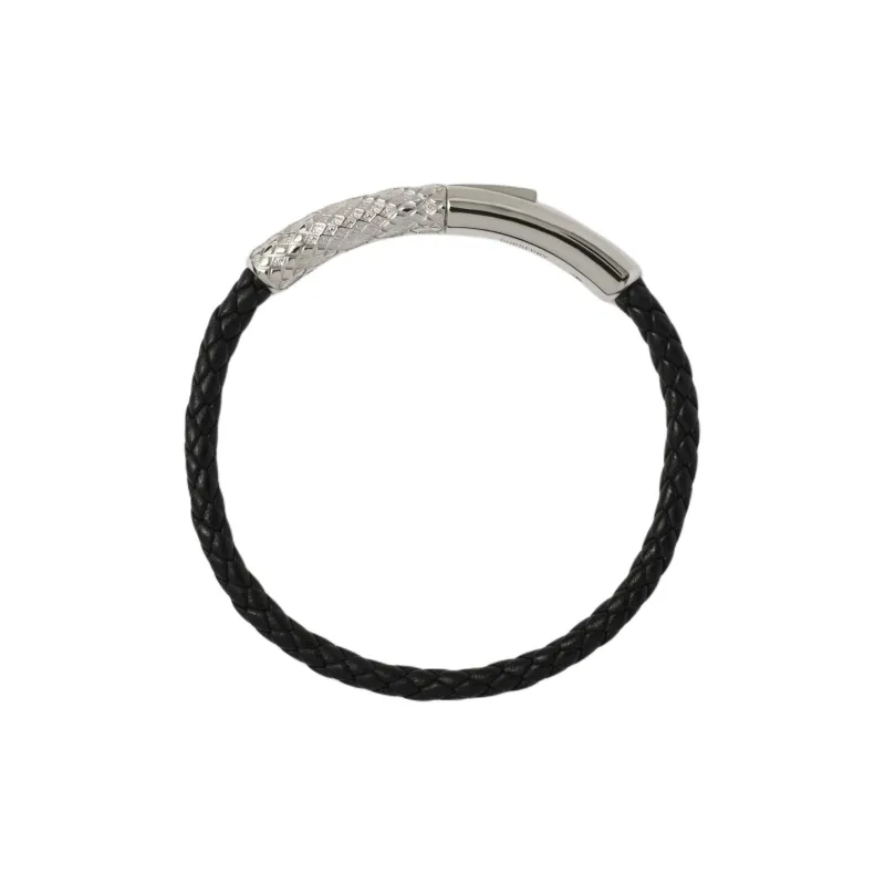 Burberry Brass Palladium Plated Lambskin Leather Bracelets Unisex Black-1