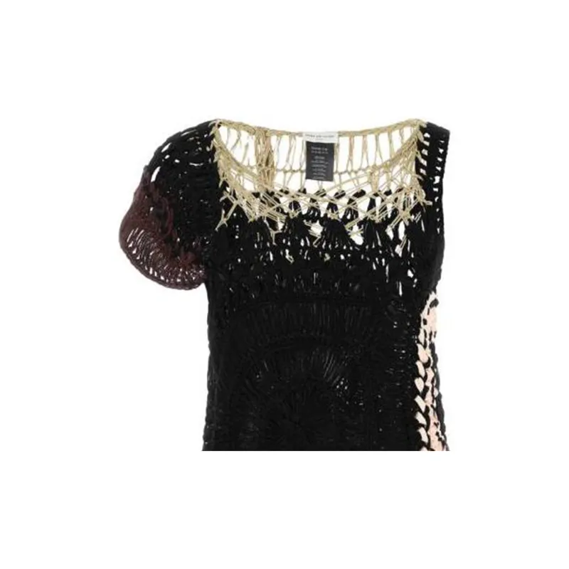 DRIES VAN NOTEN Draped Crochet Asymmetric Knit Top-1