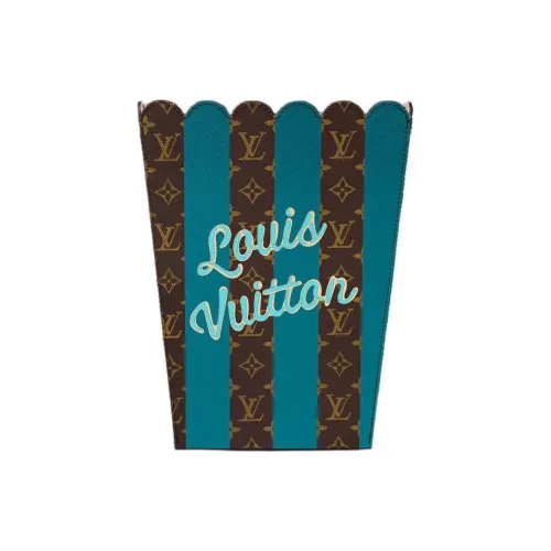 LOUIS VUITTON Canvas With Leather Popcorn Basket Storage Bag Unisex Blue & Brown
