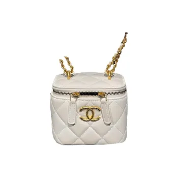 CHANEL 23C Early Spring Lambskin Box Bag With Mirror Makeup Bag Shoulder Bag Crossbody Bag Women's White