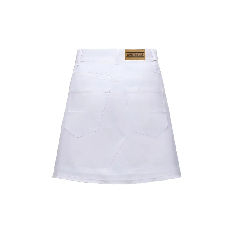 DIOR Logo Patch Frayed Edge Skirt-1