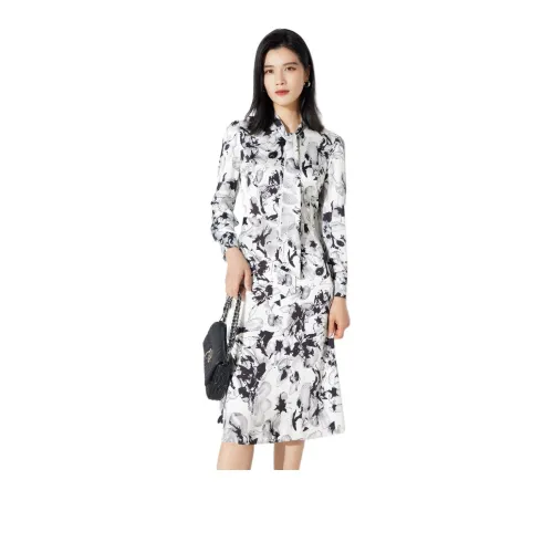BBLLUUEE Long Sleeved Dress Women's White Black