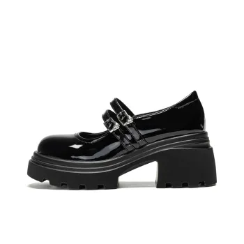 EXULL Q Chunky Heel High Heels 7cm Women's Patent Leather Black