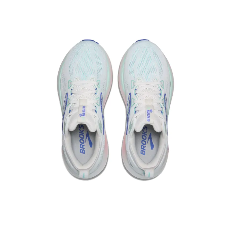 Brooks Cushioning, Slip Resistant, And Abrasion Resistant Low Top Casual City Commute Running Shoes Women's White Blue-3