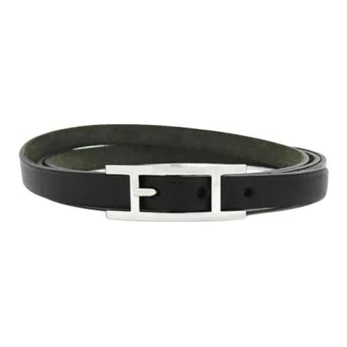 HERMES Leather Metal Wristbands Unisex Black