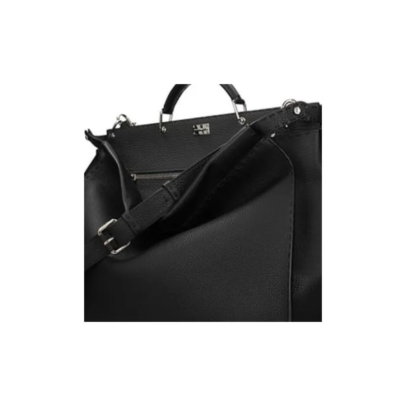 FENDI Peekaboo Leather Tote Bag Single Shoulder Crossbody Handbag Men's Black-4