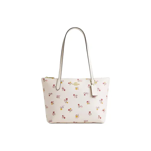COACH Coated Canvas Tote Bag Shopping Bag Shoulder Bags Medium Size Women's Gold & Chalk & Multicolor