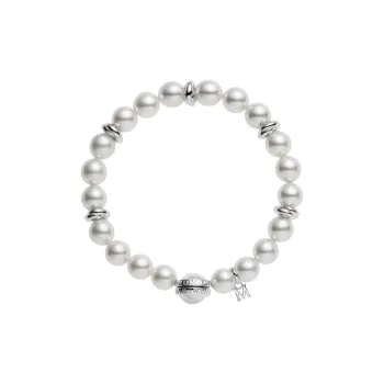 MIKIMOTO Cultured Pearl Metal Polyester Sterling Silver Bracelets Unisex Silver